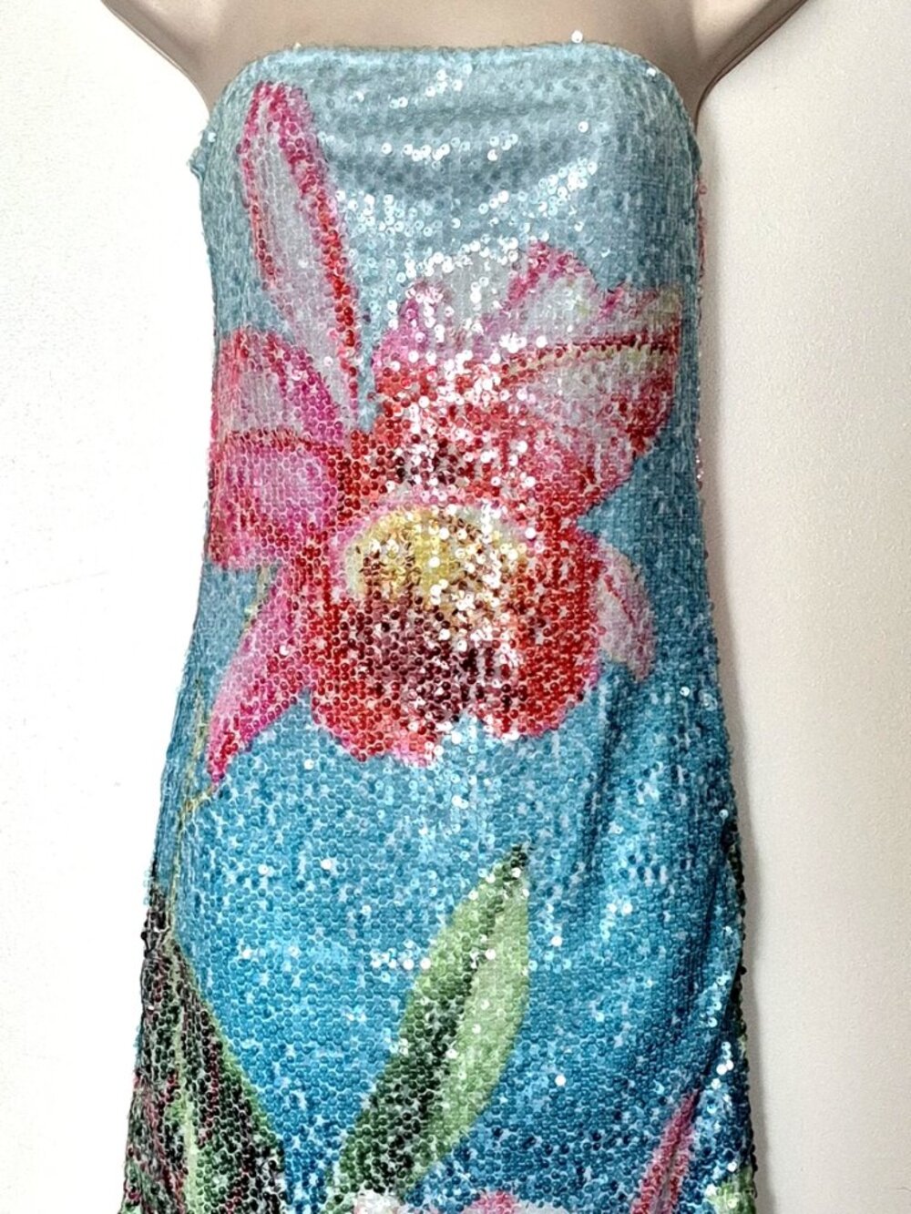 Thirty/Thirty Sequin Strapless Mini Dress Aqua Blue And Pink Orchid Size Large